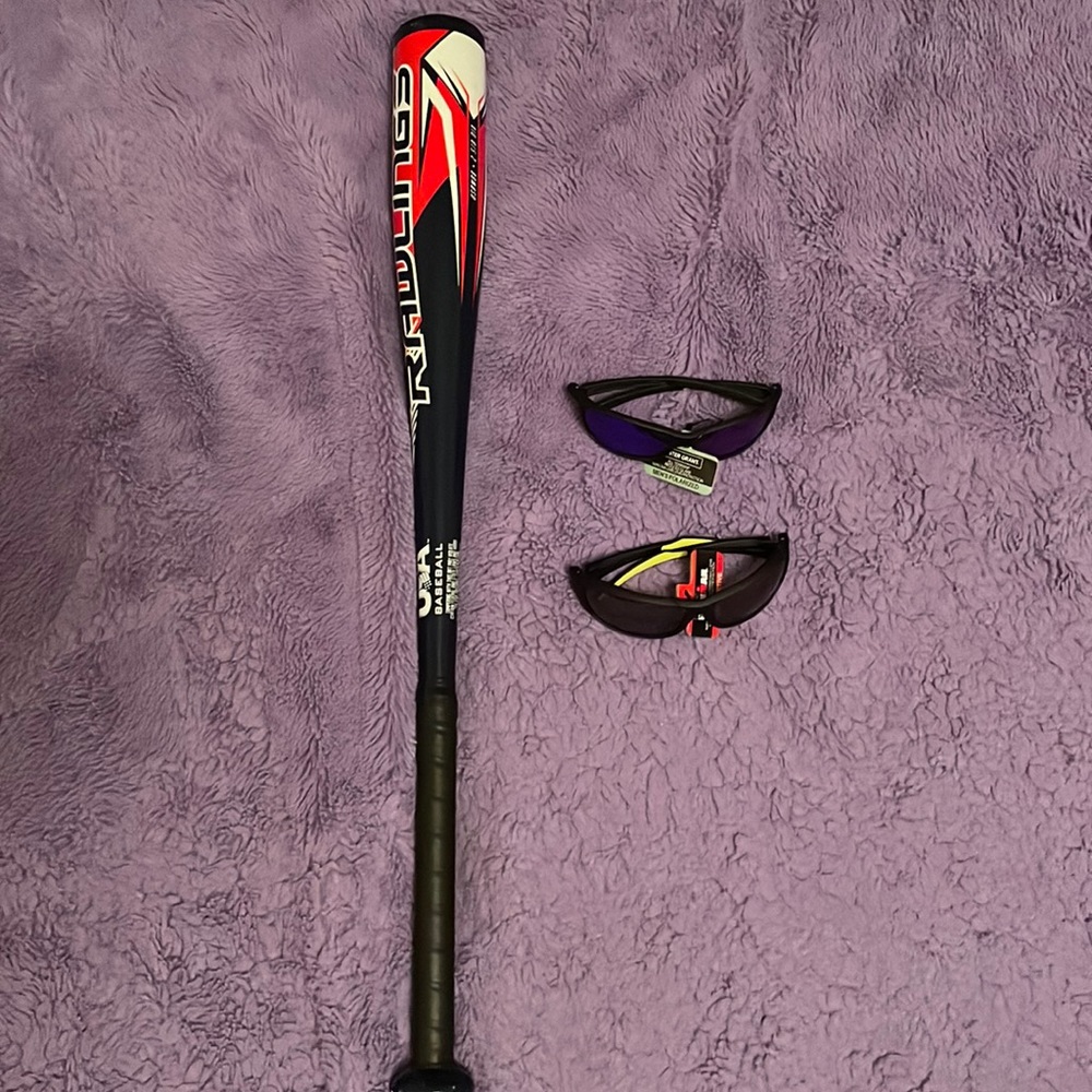 Baseball Bat and 2 Baseball Sunglasses (Unused)